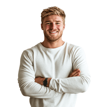 Smiling man poses confidently in casual attire png