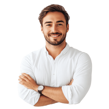 Smiling man with crossed arms in a casual setting png