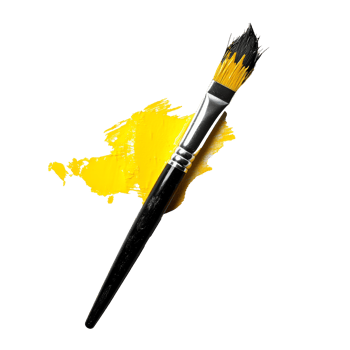 Yellow paint and brush for creativity png