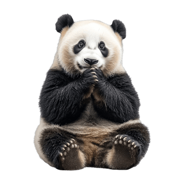 Panda in peaceful pose with paws together png