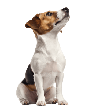 Playful beagle puppy sitting and looking up png