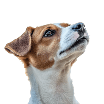Curious dog looking up with attentive expression png