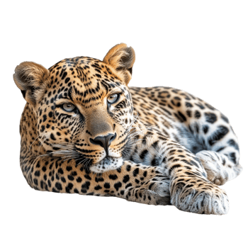Leopard resting on white background in calm pose png