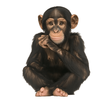 Curious young chimpanzee sitting peacefully png