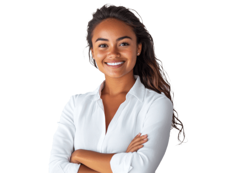 Smiling woman in white shirt with crossed arms png