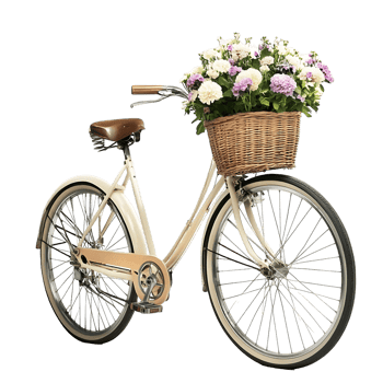 Elegant Cream Bicycle with Flower Basket png