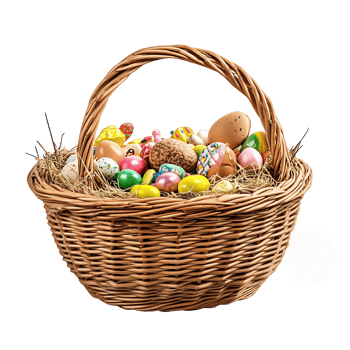 Easter Basket Filled with Colorful Eggs png