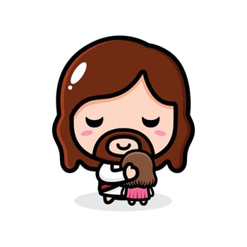 cute jesus hugging little girl vector