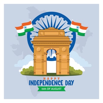 Indian Independence Day celebrations with monuments and landmarks. vector