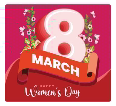 Elegant Happy Women's Day greetings with flowers and ribbons. vector