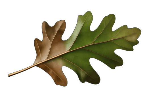oak leaf green brown autumn digital painting on transparent background png
