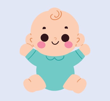 A cartoon baby with a blue shirt and pink cheeks vector