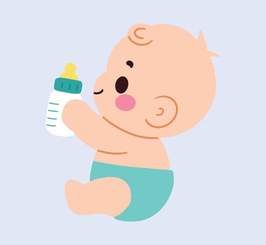 A baby holding a bottle and drinking from it vector