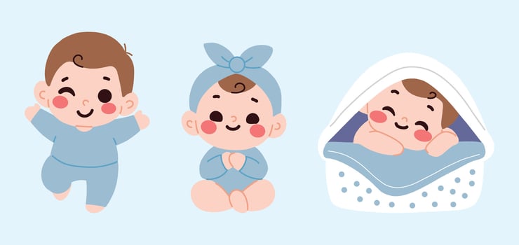 Baby boy and girl in blue clothes vector