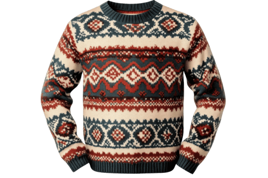 fair isle knit sweater with geometric pattern on transparent background png