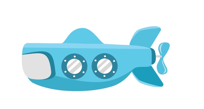 Blue aircraft submarine illustration. Submarine illustration. Aircraft submarine. Submarine illustration. Torpedo. Underseas boat. Submersible. Ship. Warship. U boat. vector