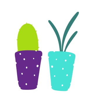 Cute hand drawn doodle pots. Living room interior objects set. vector