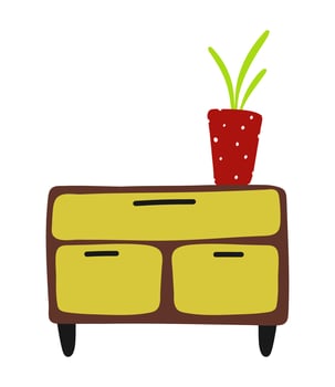 Living room interior objects set. Cute hand drawn doodle house furniture. house plant, pot, table, bedside table. vector
