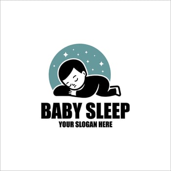 Modern cute baby sleeping on the moon logo. illustration. vector