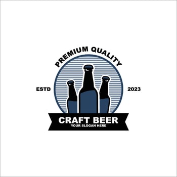 Craft beer logo. craft beer icon with a bottle, hop and barley decoration. Vintage engraved emblem for pub or bar. vector