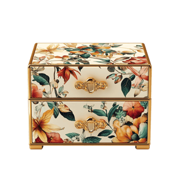 A floral patterned box with gold hardware on Transparent Background png