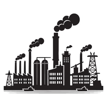 Detailed Silhouette Illustration of an Industrial Complex vector