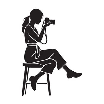 Silhouette of a Female Photographer Seated on a Stool vector