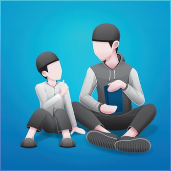 Islamic illustration of father and son studying vector