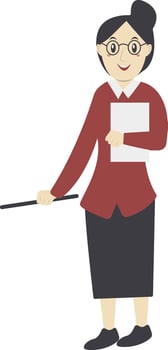 Woman Teacher Carrying Book and Stick with Glasses vector