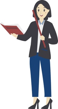 Woman Teacher Carrying Book and Stick vector