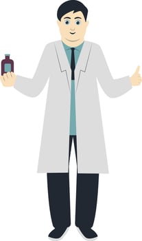 Young Man Doctor Holding Medicine Bottle vector