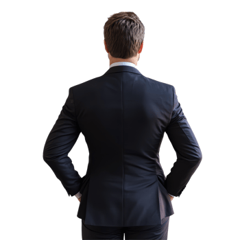 A corporate businessman stands with his back to the viewer, exuding confidence and professionalism, Corporate businessman standing back view file no background png