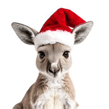 A kangaroo dressed in a festive Christmas hat against a clean transparent background, Kangaroo wearing a christmas hat isolated on transparent background png