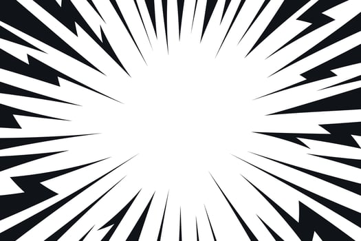 Black comic style lightning explosion background. Radial speed lines backdrop vector
