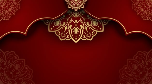 An elegant red background with gold ornament vector