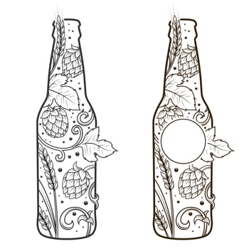 Beer bottle abstract ornament illustration. Engraving style vector