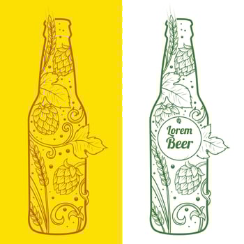 Beer bottle abstract ornament illustration. Engraving style vector
