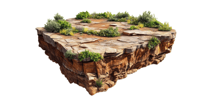 Rocky desert terrain with vegetation isolated on transparent background png
