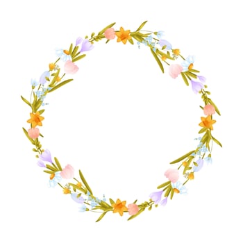 Floral frame, spring flowers on white isolated background. illustration vector
