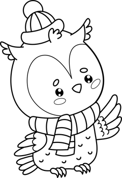 Outline cute owl in winter knitted clothes png