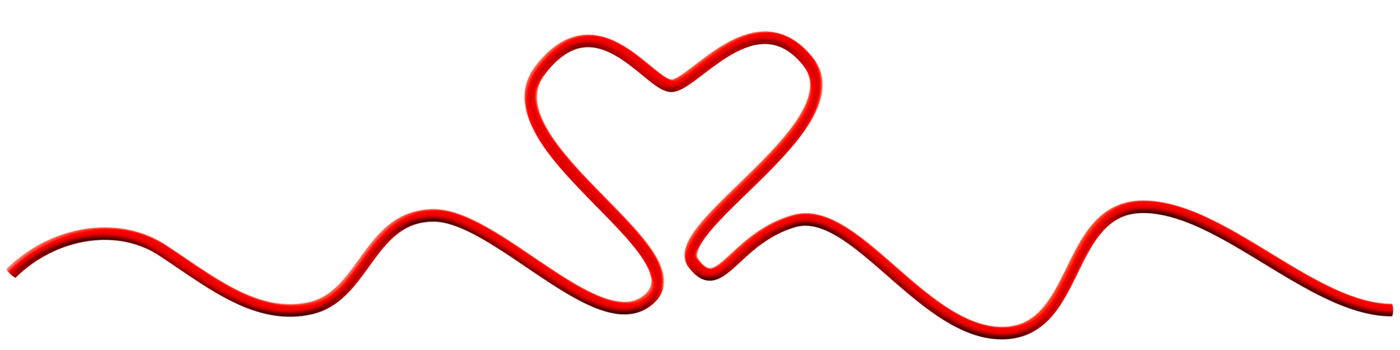Long red ribbon in heart shape, with elegant curves, on transparent background. Perfect for Valentine's Day, wedding invitations, romantic designs, greeting cards. Footer, header or divider. 3D. png