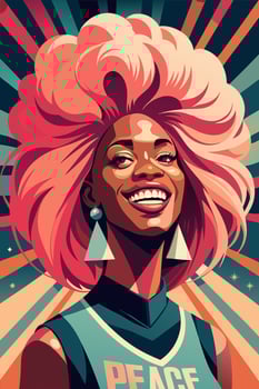 Bright and Joyful Woman with Pink Hair and Triangular Earrings vector
