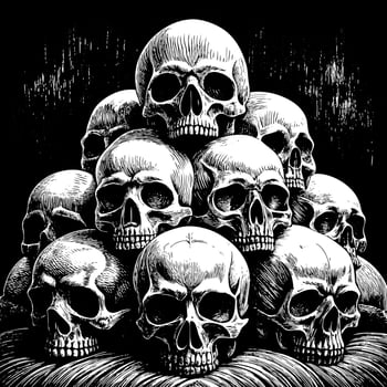 Eerie Mountain of Skulls Drawing in Gothic Theme vector