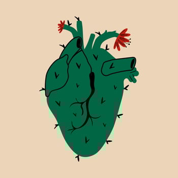 Cactus in the shape of a heart. Anti Valentine's day concept. vector