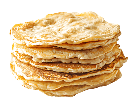 A stack of golden-brown pancakes, perfect for breakfast or brunch. png