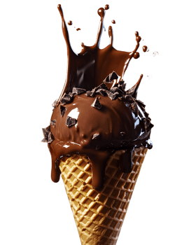 Chocolate Ice Cream Cone with Melted Chocolate and Chocolate Chips png