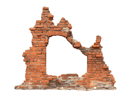 Damaged Brick Wall Section with Arch png