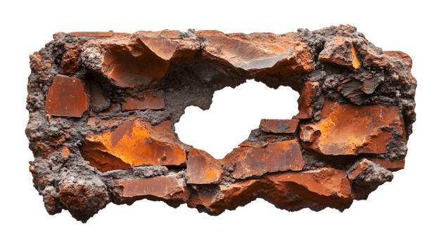 Damaged Brick Wall Section with Central Aperture png