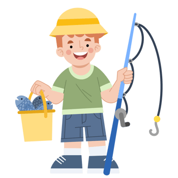 Illustration of a happy boy fishing png