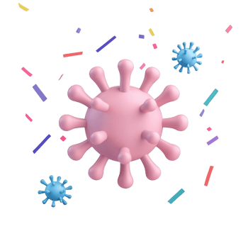 Colorful 3D representation of viruses showcasing diverse structures and shapes. png